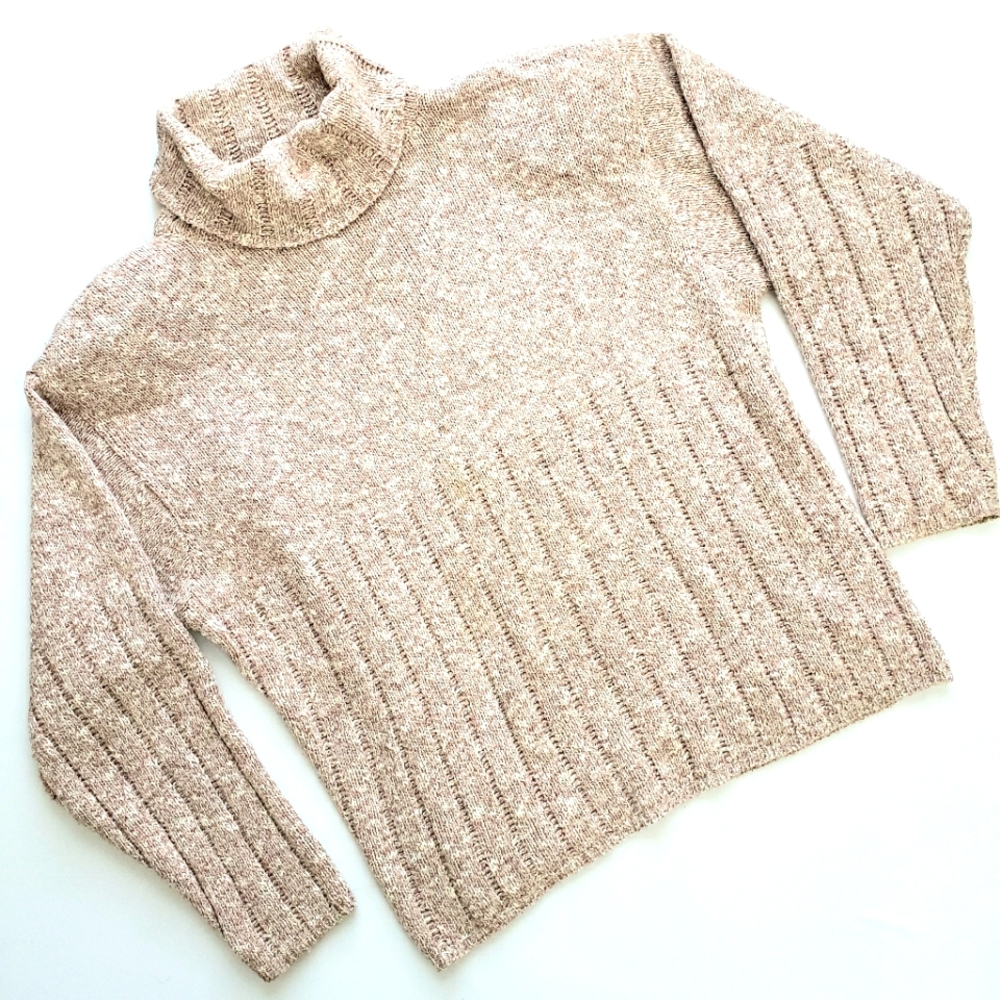 Vintage Liz wear Blush/Tan Ribbed Turtleneck Longsleeve Shoulder Pads Sweater